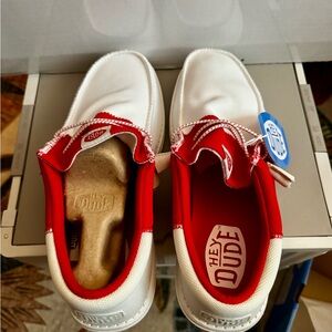 Hey Dude Red and White Men's Sneakers